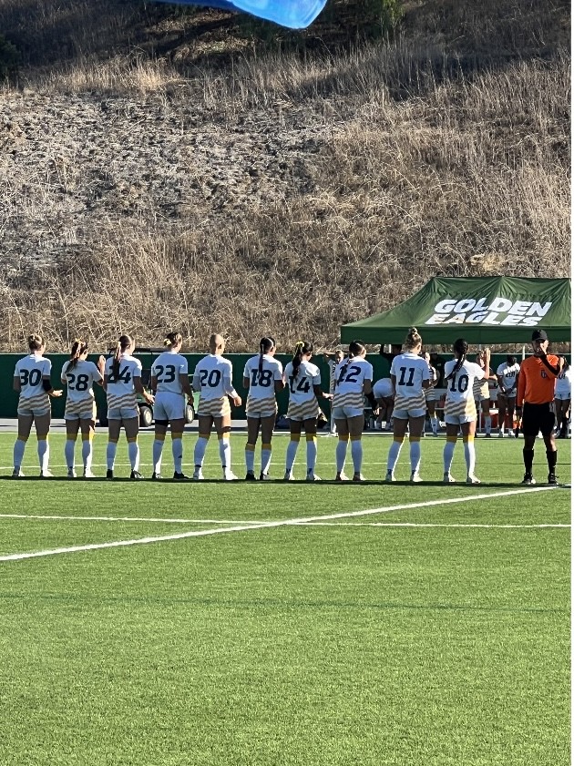 Concordia's women's soccer team lined up as seniors are introduced prior to the game versus Azusa Pacific University